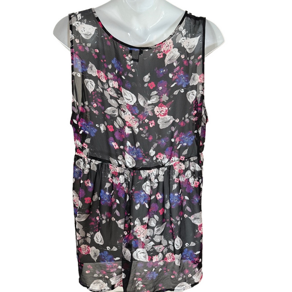 Torrid Black and Pink Floral Tie Notch Collar Sheer Blouse SKU051 - Picture 5 of 9